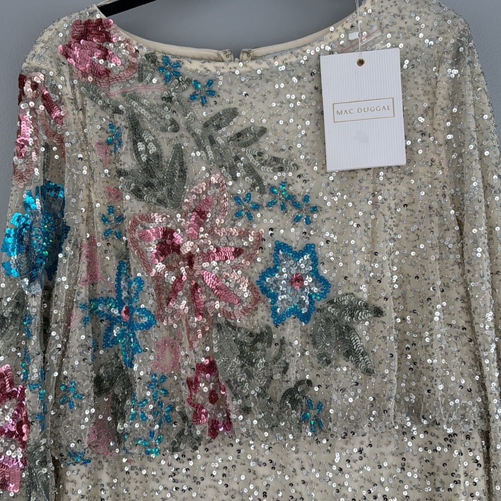 MAC DUGGAL 5615 DRESS size 16 beige  embellished floral gown - Picture 10 of 17